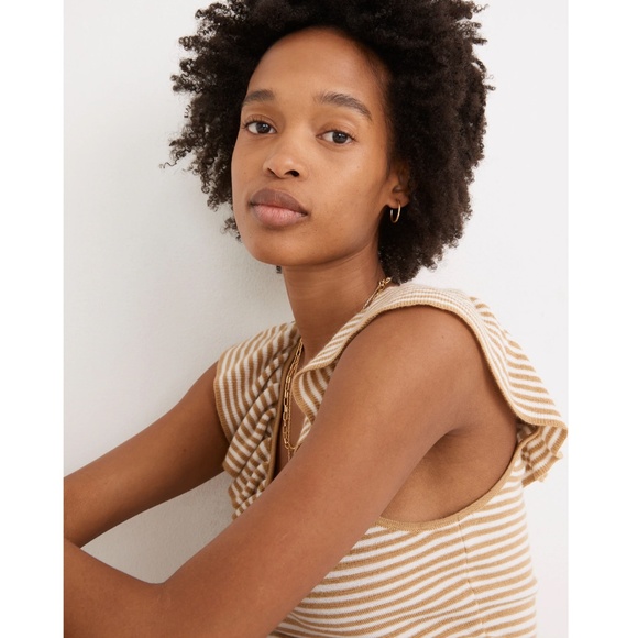 Madewell Belhaven Ruffle Sweater Tank in Heather Caramel Stripe - Picture 2 of 9